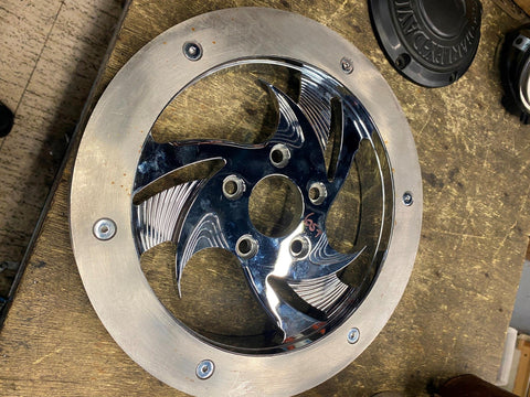 Chrome Sprotor Rear Wheel Belt Pullley 65t Brake Disc Custom 1 1/8 Brakester