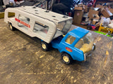 Vtg Tonka Truck Motor Mover Car Hauler Carrier Blue Tin Toy Survivor Steel Press