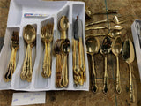 Gold Silverware Flatware Set Stylist SS guest Fancy Dinnerware forks Spoons