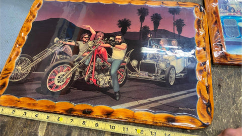 Vtg David Mann Easyriders magazine Bikes Towing Hotrod Wood Harley Choppe Poster