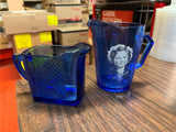Vintage 1930s Shirley Temple Cobalt Blue Glass Creamer Pitcher 4 3/4" 2pc