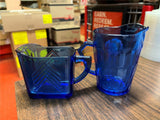 Vintage 1930s Shirley Temple Cobalt Blue Glass Creamer Pitcher 4 3/4" 2pc