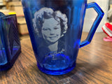 Vintage 1930s Shirley Temple Cobalt Blue Glass Creamer Pitcher 4 3/4" 2pc