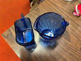Vintage 1930s Shirley Temple Cobalt Blue Glass Creamer Pitcher 4 3/4" 2pc