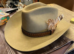 Vtg John B. Stetson XXX 3X Beaver Brown Cowboy Hat Feathers Leather Strap Size 7