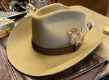 Vtg John B. Stetson XXX 3X Beaver Brown Cowboy Hat Feathers Leather Strap Size 7