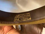 Vtg John B. Stetson XXX 3X Beaver Brown Cowboy Hat Feathers Leather Strap Size 7