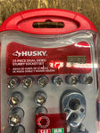 Husky 25pc Dual-Sided 1/4 3/8 Stubby Ratchet Socket Set Tools Box SAE METRIC