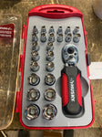 Husky 25pc Dual-Sided 1/4 3/8 Stubby Ratchet Socket Set Tools Box SAE METRIC