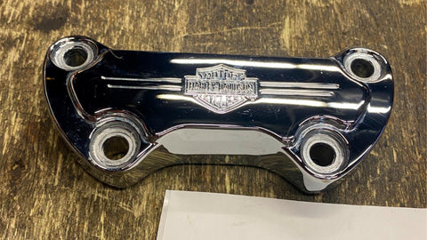 Chrome Handlebar Riser Top Clamp Harley Bar Shield Logo Heritage Softail Dyna fx
