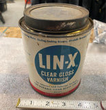 Vtg tin LIN-X Clear Varnish Oil Can Metal 3/4 full Odd Lid Collectible
