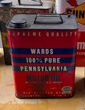 Vtg Wards Plus Motor Oil Gas tin Can 2 Gallon Nice Graphix Petroliana Collector!