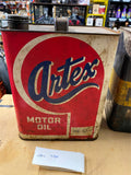 Vtg ArtexMotor Oil Gas tin Can american 2 gal Nice Graphix Petroliana Collector!