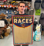 Vtg Poster 50's Motorcycle Races Orig Sign Framed Circle track Harley Indian Tri
