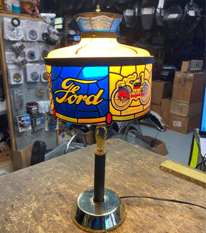 Vtg Ford Tiffany Dealer Promo Display Sign Table Lamp 70's Store Fixture Auto!