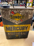 Vtg Sunoco mercury Motor Oil Gas tin Can 2 gallon Petroliana!