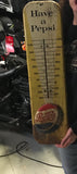 PEPSI COLA SODA THERMOMETER 1950'S METAL EMBOSSED VTG ORIG WALL ADVERTISING SIGN