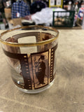 Vintage 1920s Whiskey Lowball Glass Barrymore Garbo Gold Rim Home Barware Movie