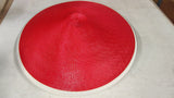 Vintage 1960s Red Woven Straw Sun Hat White Outer Brim Wide Platter 16"