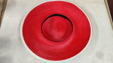 Vintage 1960s Red Woven Straw Sun Hat White Outer Brim Wide Platter 16"