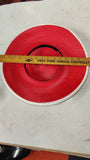 Vintage 1960s Red Woven Straw Sun Hat White Outer Brim Wide Platter 16"