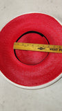 Vintage 1960s Red Woven Straw Sun Hat White Outer Brim Wide Platter 16"