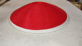 Vintage 1960s Red Woven Straw Sun Hat White Outer Brim Wide Platter 16"