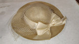 Vintage 1990s Liz Claiborne Straw Sun Hat Wide Brim Ribbon Bow Mesh Veil