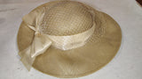 Vintage 1990s Liz Claiborne Straw Sun Hat Wide Brim Ribbon Bow Mesh Veil