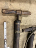 Antique Vintage Manual Hand Bicycle Auto Garage Vtg Tire Air Pump Wooden Handle