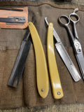 Vtg Barber Tool Lot Shears Straight Razors Brush Williams Soap Carry Pouch Antiq