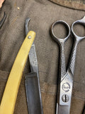 Vtg Barber Tool Lot Shears Straight Razors Brush Williams Soap Carry Pouch Antiq