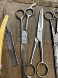 Vtg Barber Tool Lot Shears Straight Razors Brush Williams Soap Carry Pouch Antiq