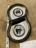 Vintage Aldon Glass Serving Candy Dish Black Gold White MCM Greek Roman Style