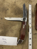 Case XX 6265 SS Folding Hunting Knife Brown Wood Handle 2 Blades Leather sheath