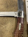Case XX 6265 SS Folding Hunting Knife Brown Wood Handle 2 Blades Leather sheath