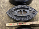 1800's Antique Enterprise Cast Iron Sad Iron Lot Trivet Philadelphia Script Logo