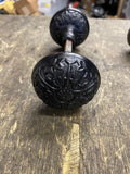 Antique Black Steel Door Knob Set Floral Star Pattern Spindle Art Deco Victorian