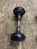 Antique Black Steel Door Knob Set Floral Star Pattern Spindle Art Deco Victorian