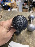 Antique Black Steel Door Knob Set Floral Star Pattern Spindle Art Deco Victorian