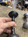Antique Black Steel Door Knob Set Floral Star Pattern Spindle Art Deco Victorian
