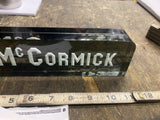 Vtg crystal desk nameplate J.E McCormic Reverse painted 20's Antique collectible