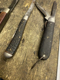 Vtg Lot Electrician Pocket Knife 2 Blade Folding Wood Handle Holub Sabre Monarch