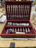 Silverplate Silverware Flatware Set Wooden Chest Oneida Ltd Vintage Ornate Flora