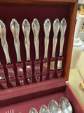 Silverplate Silverware Flatware Set Wooden Chest Oneida Ltd Vintage Ornate Flora