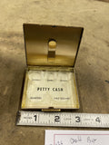 Vintage Gold Tone Tin Change Box Petty Cash Coins Compact Pocket Money clip coll