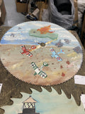 Hand Painted Saw Blade Wall Art Folk Art Vintage Red BAron Airplanes Zepplin ww1