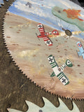 Hand Painted Saw Blade Wall Art Folk Art Vintage Red BAron Airplanes Zepplin ww1