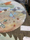 Hand Painted Saw Blade Wall Art Folk Art Vintage Red BAron Airplanes Zepplin ww1