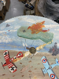 Hand Painted Saw Blade Wall Art Folk Art Vintage Red BAron Airplanes Zepplin ww1